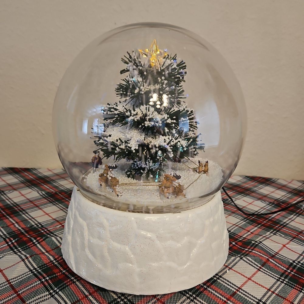 HSN 12" Tall Electrical Animated Musical Snow Globe with Fiber Optic Tree